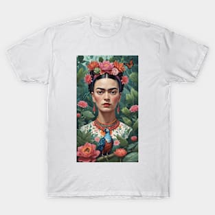 Frida's Spectrum of Colors: Vibrant Portrait Illustration T-Shirt